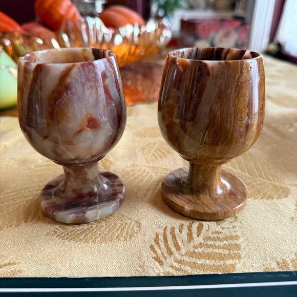 Polished Marble Stone Egg Cups - Set of 2 (Brown & Cream) - Picture 2 of 5